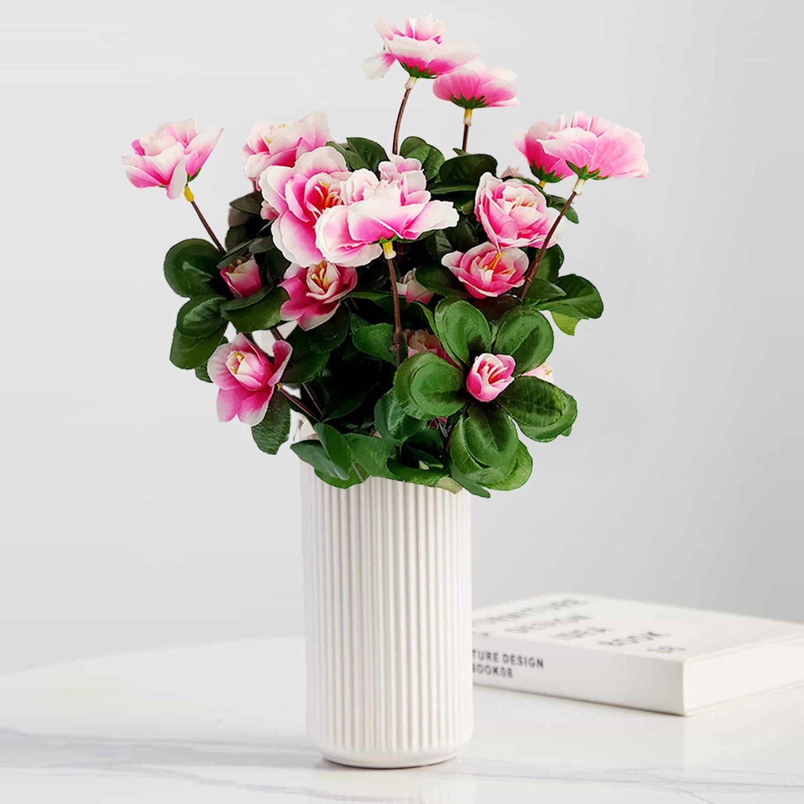 TOPRenddon Outdoor Indoor Silk Flower Artificial Watermelon Red Faux Flowers Outdoor UV Resistant Garden Plants Faux Plants for Indoor Home Kitchen Table Centerpieces Decor