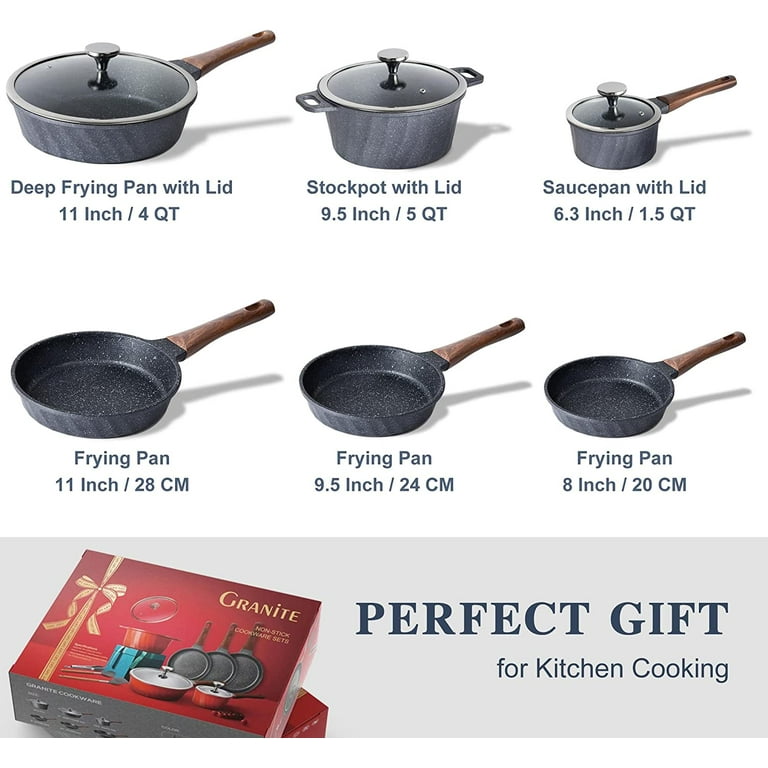  Cookware Set - Large Nonstick Pots and Pans Set Cooking Pot and Pan  Set with Lids, Non-stick Granite Cookware Sets Induction Pans for Cooking  Kitchenware Set with Frying Pan, 8 QT