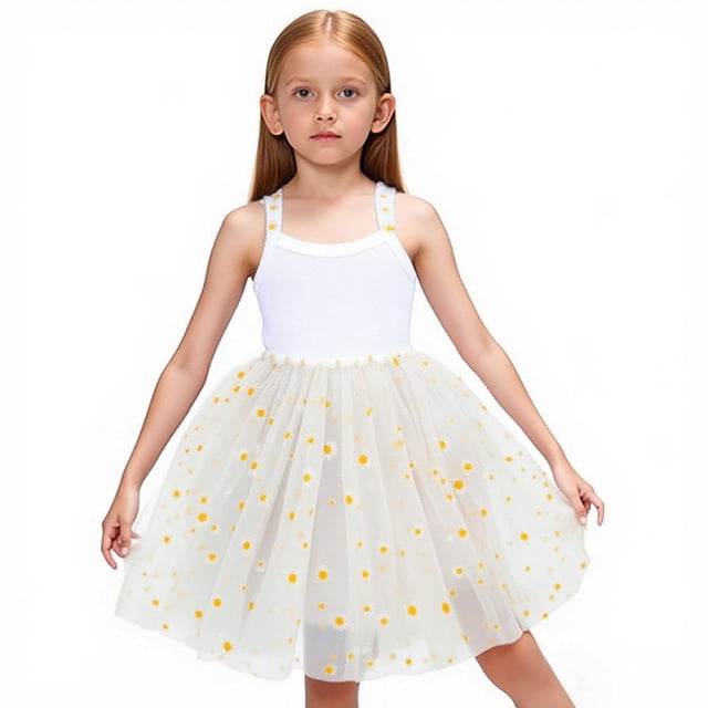 Icvfdpl Robes pour Filles, Robe de Fête Sans Manches en Maille pour les Fêtes, Robe de Danse Princesse, Tenue Quotidienne, Jolie Robe d'Été 3-4 Ans