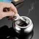 thumbnail image 5 of Cenicero de acero inoxidable con tapa | Bandeja de cigarrillos de coche autoextinguible a prueba de viento | Diseño cerrado portátil para viajes de oficina en casa | 1 pieza | Plata | los, 5 of 7