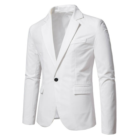 UTTOASFAY Suit Coat for Men Clearance Men Casual Slim Fit Solid One Button Blazer Turn-down Collar Suit Long Sleeves Jacket Rollbacks White 10(XL)