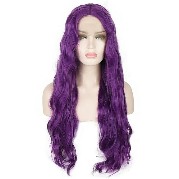 Unique Bargains Lace Front Wigs for Women 24" Purple Long Fluffy Curly Wavy with Wig Cap