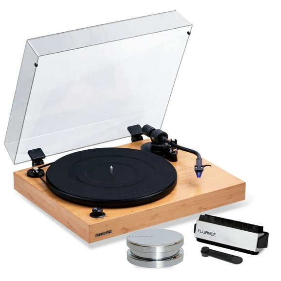 Fluance RT84 Reference High Fidelity Vinyl Turntable Record Player with Ortofon 2M Blue Cartridge, Speed Control Motor, Record Weight, 3 in 1 Stylus and Record Cleaning Vinyl Accessory Kit