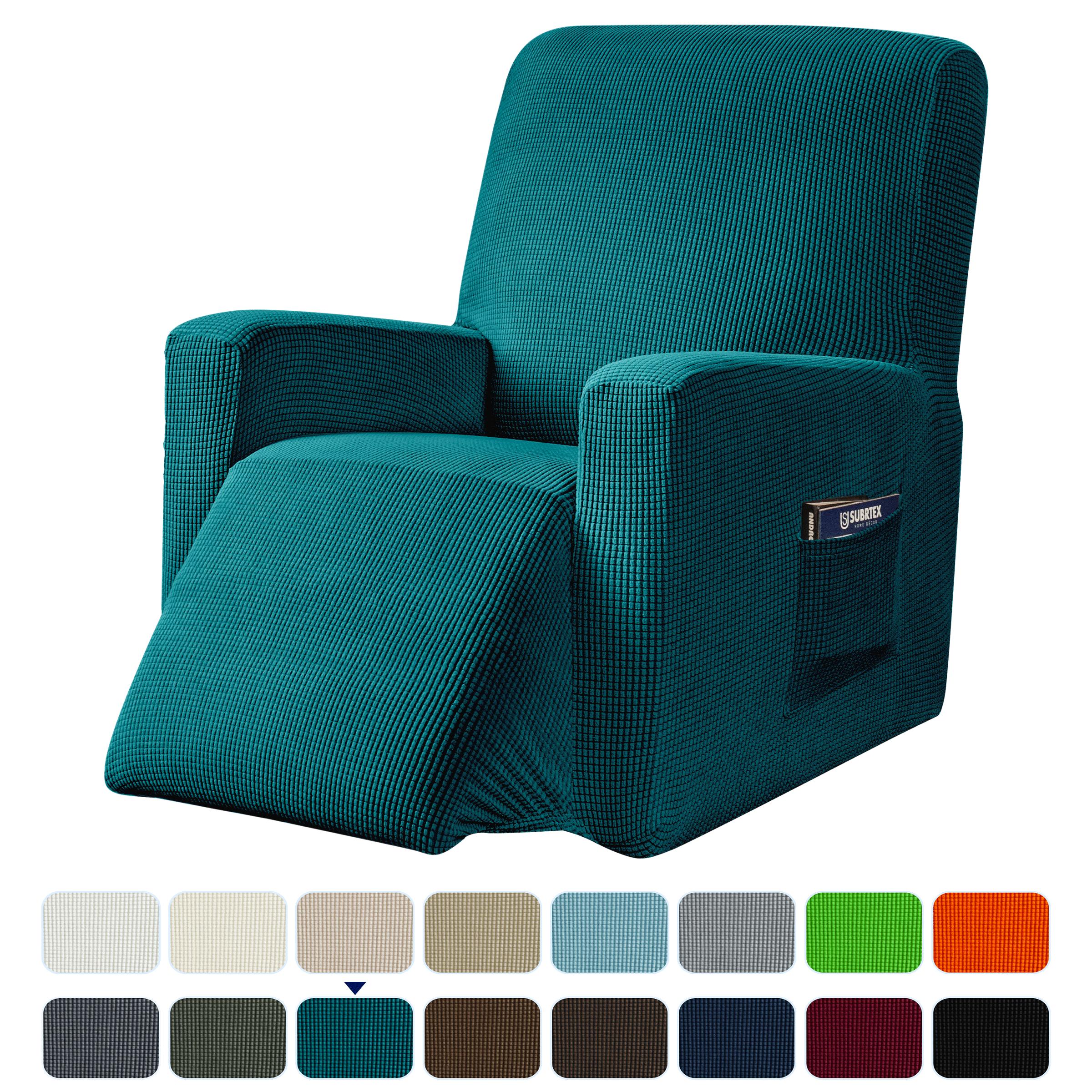 Subrtex Stretch Textured Grid Recliner Slipcover,Teal