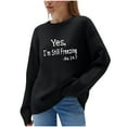 thumbnail image 2 of HOZADOIE Pulls pour Femmes Imprimé Lettre Couleur Unie Manches Longues Col Rond Polyvalent Ample Simple Confortable Chandail Automne Hiver Style, 2 of 6