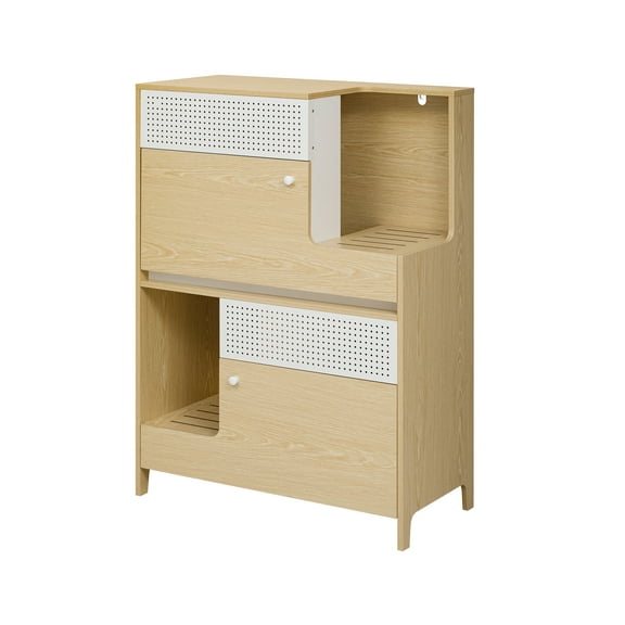 ZephyPaws Modern 2-in-1 Cat Furniture Side Table, Hidden Litter Box Enclosure and Cat House with Flip-Down Door, Storage Shelves for 2 Cats, Natural