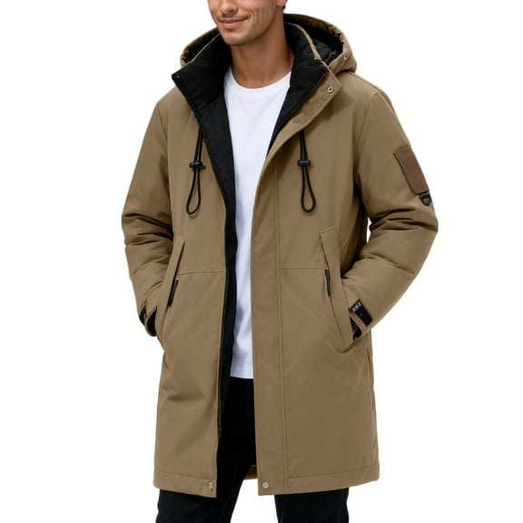 Men's Winter Coat Long Winter Thickened Lined Outdoor Sports Jacket With Hood Warm Work Coat Couples