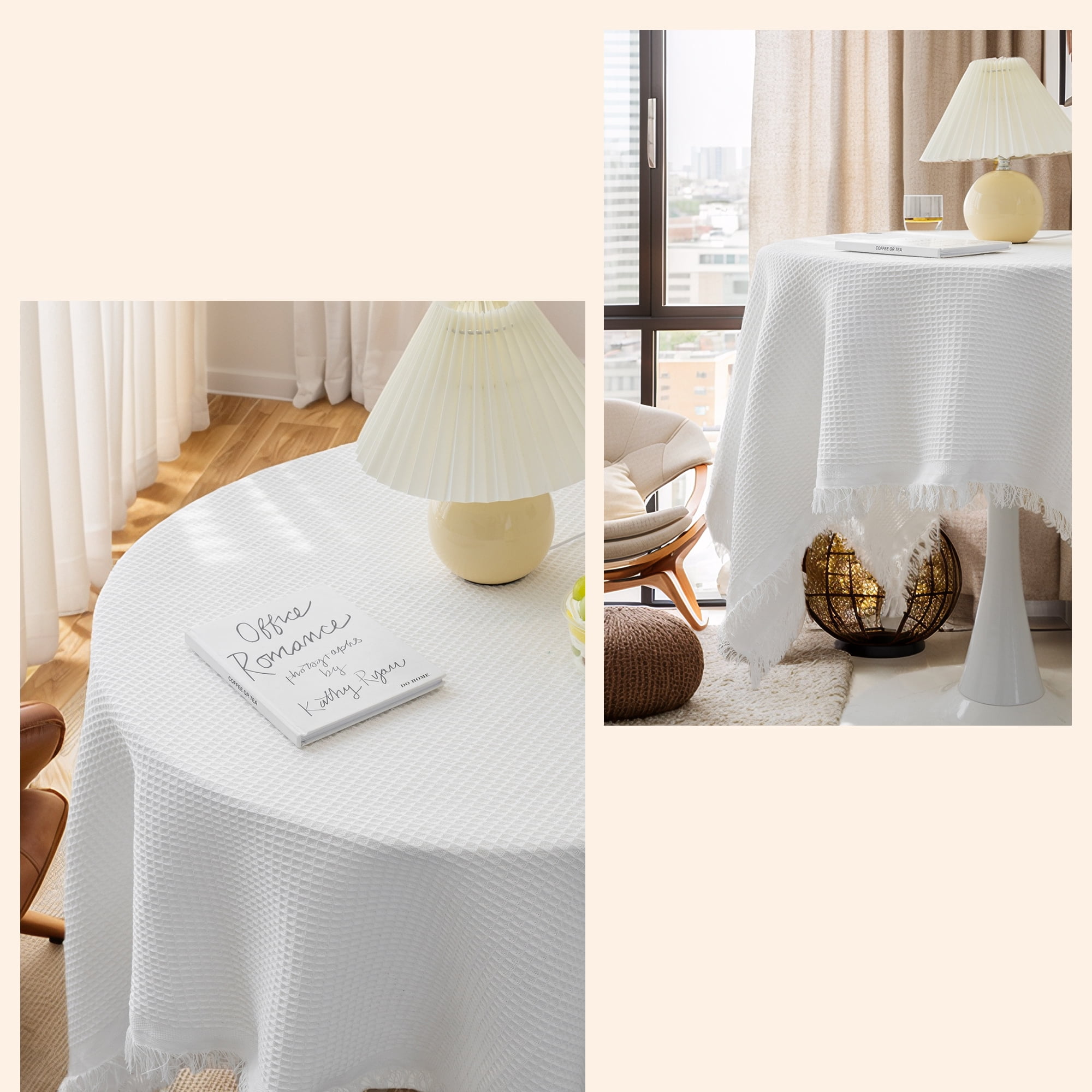 Unique Bargains Waffle Table Cover for Indoor and Outdoor Beige 45.3"x33.5"