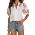 thumbnail image 2 of DPTALR Women's Fashion V-Neck Printed Puff Sleeve T-Shirt,White,Size XXL, 2 of 8