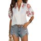 thumbnail image 3 of TaTaai Spring Top for Women Puff Sleeve V-Neck Floral Embroidery Printed Shirt Casual Short Sleeve Cropped Blouse Loose Fit Lightweight for Daily Wear Vacation Gift, 3 of 9