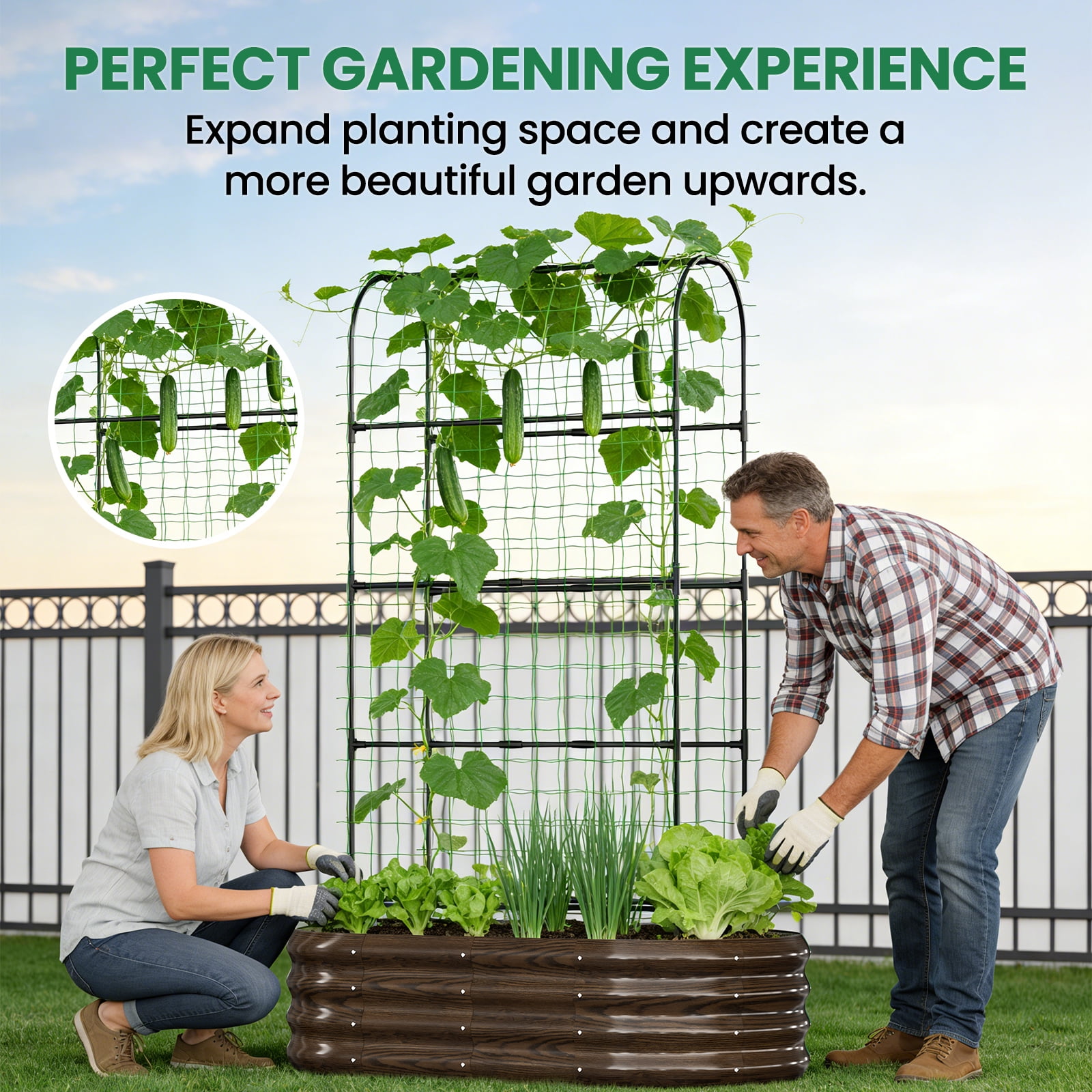 MOPHOTO 71inch Raised Garden Bed Arched Trellis Galvanized Planter Backyard Box Outdoor for Gardening,Climbing Vegetables,Plants,Flowers(Brown)