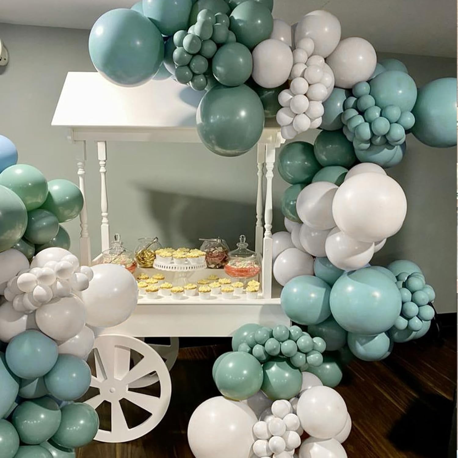 Sage Green and White Balloons, 12 Inch Olive Green Dusty Slate Blue Ivory White Clear Latex Helium Party Balloons for Boys Birthday Baby Shower Wedding  Woodland Jungle Theme Party Decorations