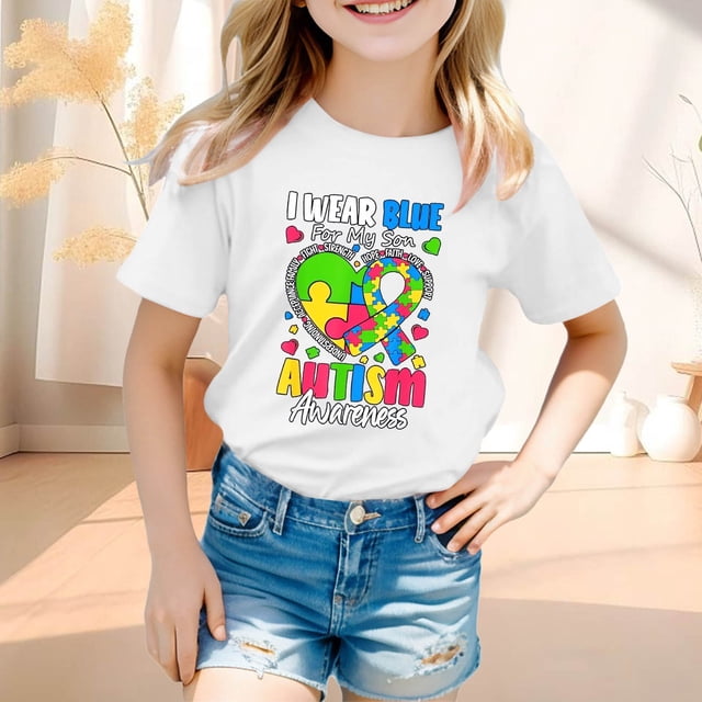 T-shirts pour Filles Imprimé Manches Courtes Col Rond Vêtements d'Été pour Filles 4-5 Ans Mode Filles