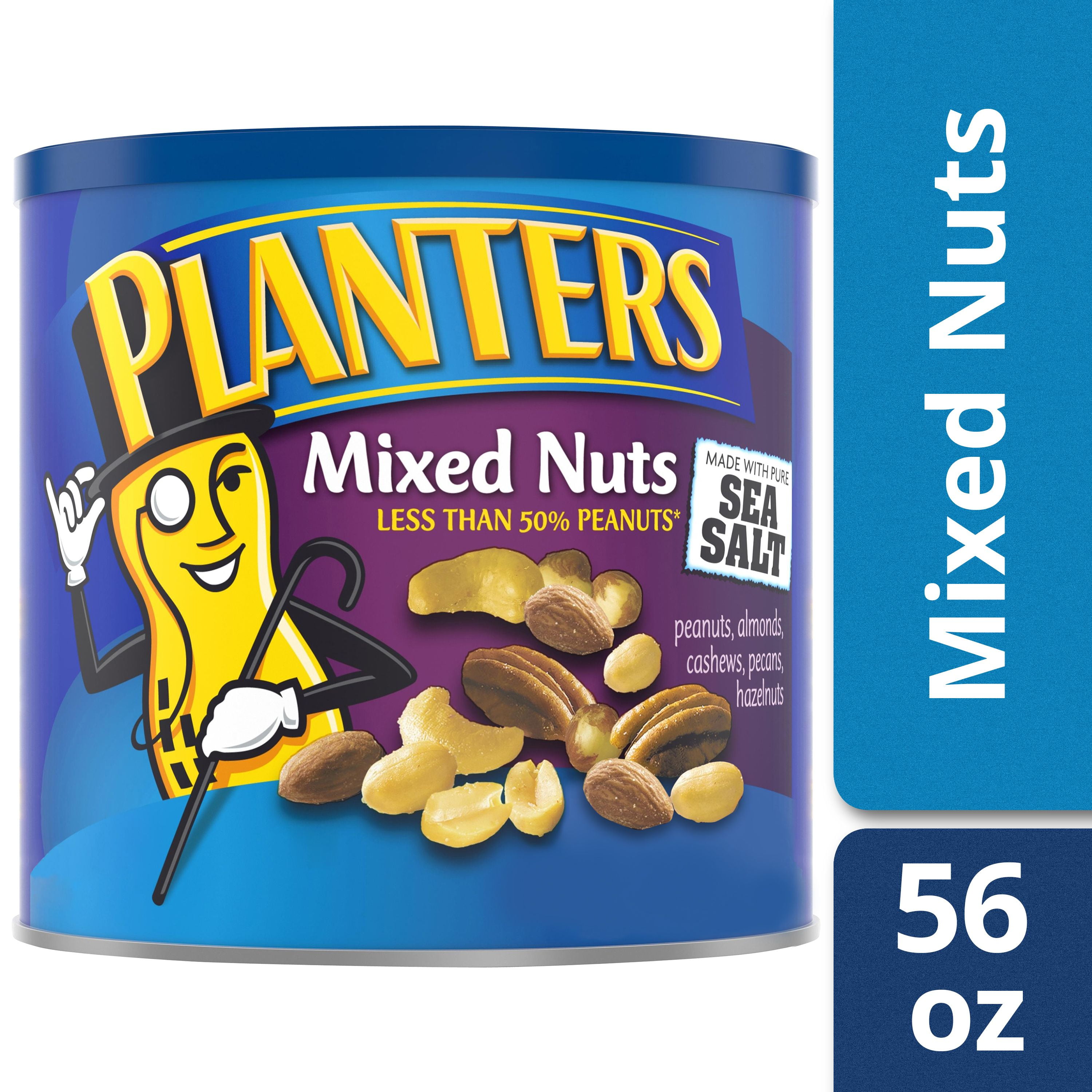 Planters Mixed Nuts, Lightly Salted, 56.0 oz Canister - Walmart.com