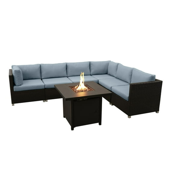 Innesbrook Collection Ensemble de conversation de patio en aluminium 7 pièces avec coussins de spa et table à feu carrée