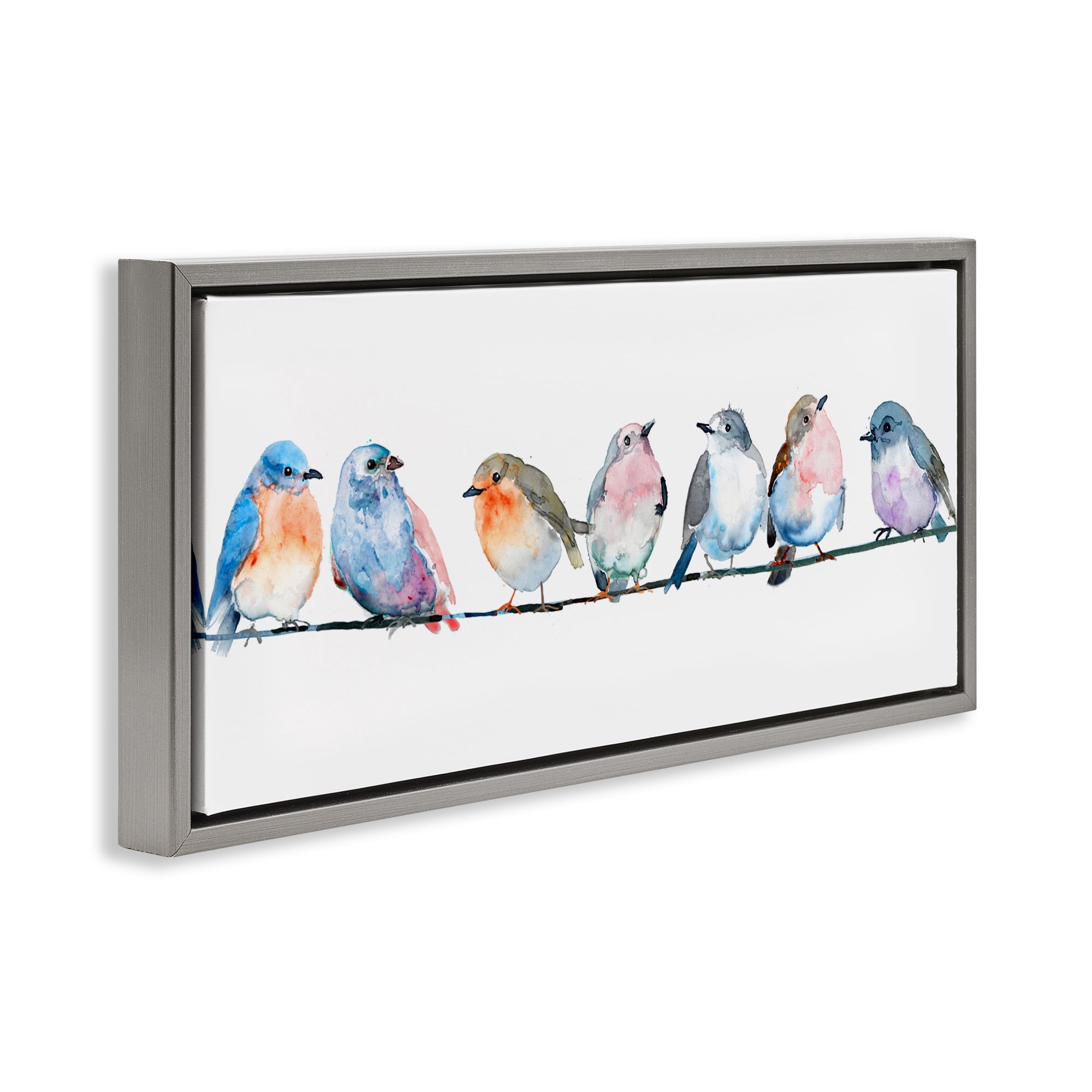 Stupell Industries Perching Pastel Birds Gray Framed Floater Canvas Wall Art, design by Lorenzo Collective