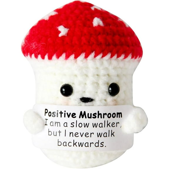 Handmade Mini Positive Mushroom, Creative Wool Pocket Knitted Mushroom Toy Doll with Encouragement Card Cute Crochet Potato Tiny Positive Emotional for Birthday Gift