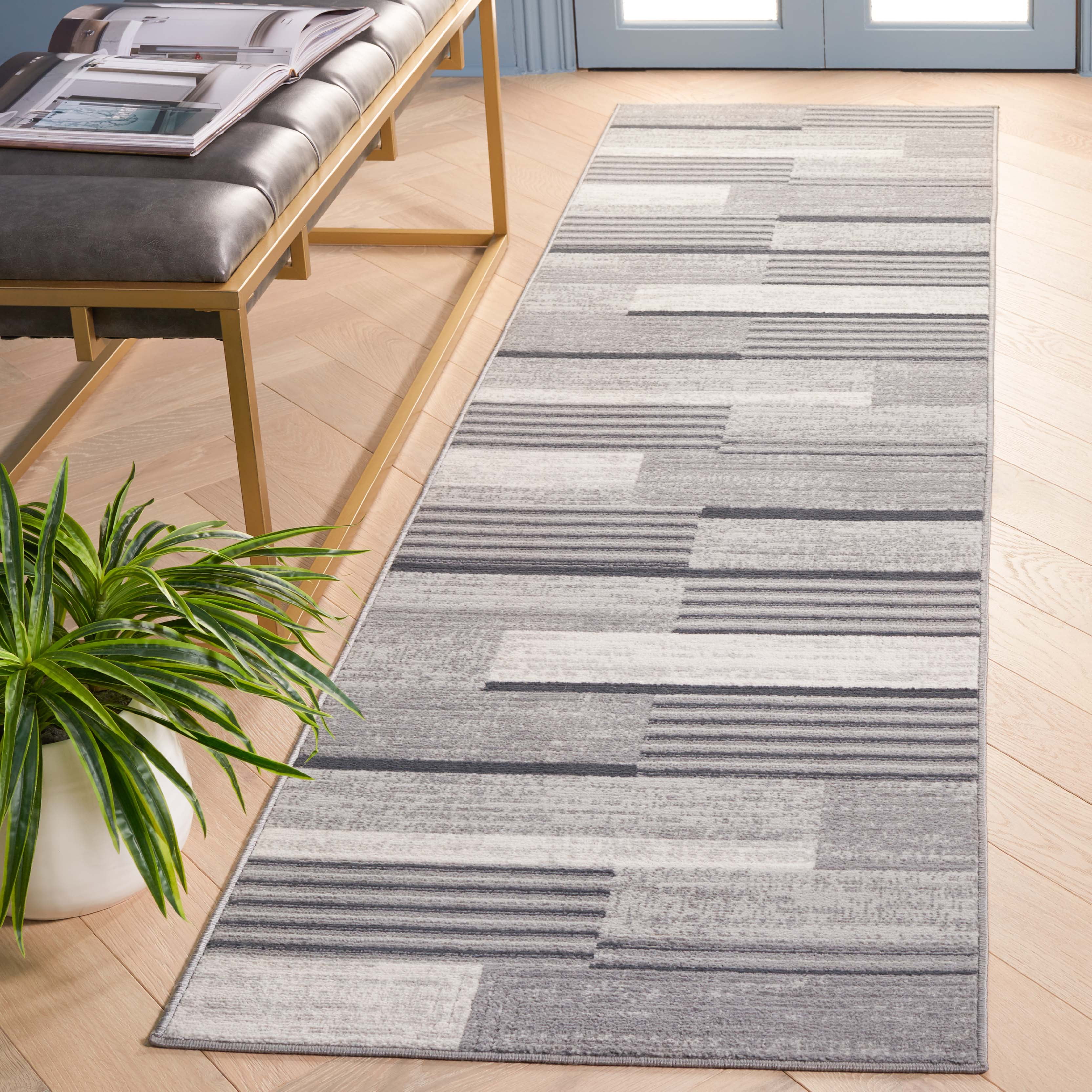 SAFAVIEH Odyssey Dzvonko Modern Runner Rug, Grey/Black Ivory, 2'2" x 8'