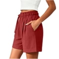 thumbnail image 6 of Inverlee Womens Elastic Waist Cotton Shorts with Cuffed Hem Casual Loose Fit Summer Vacation Shorts Watermelon Red XL, 6 of 6