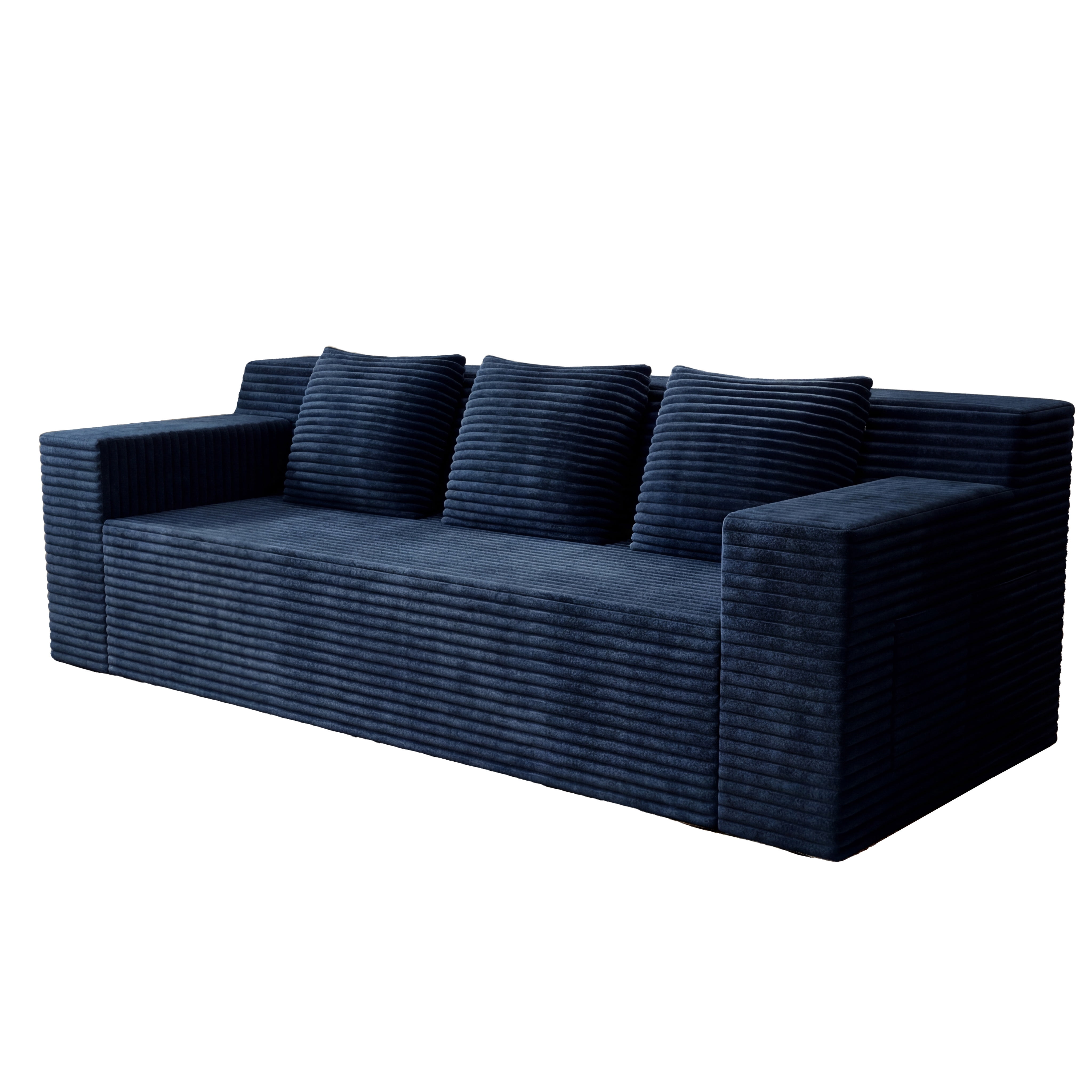 HSUNNS 71" 3 Setaser Sofa, Comfy Extra Deep Seat 3 Seater Couch for Living Room with Soft Upholstered, Free 3 Pillows and Side Pockets, No Assembly Required, Blue