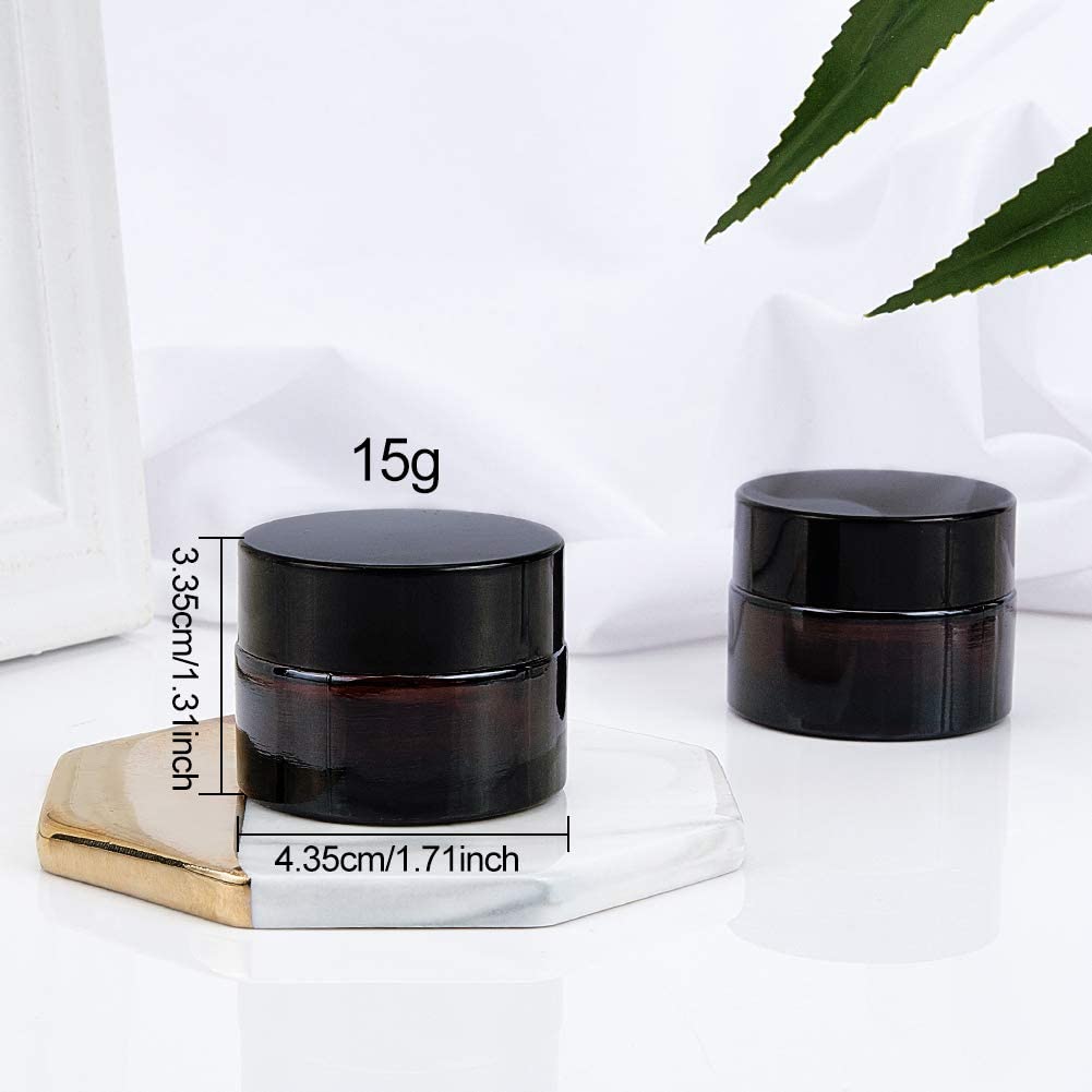 15 Pack 15g Round Amber Glass Cream Jars Cosmetic Glass Jars with Leak-proof Gasket and Spoon for Lotion Cream and Other Beauty Product DIY