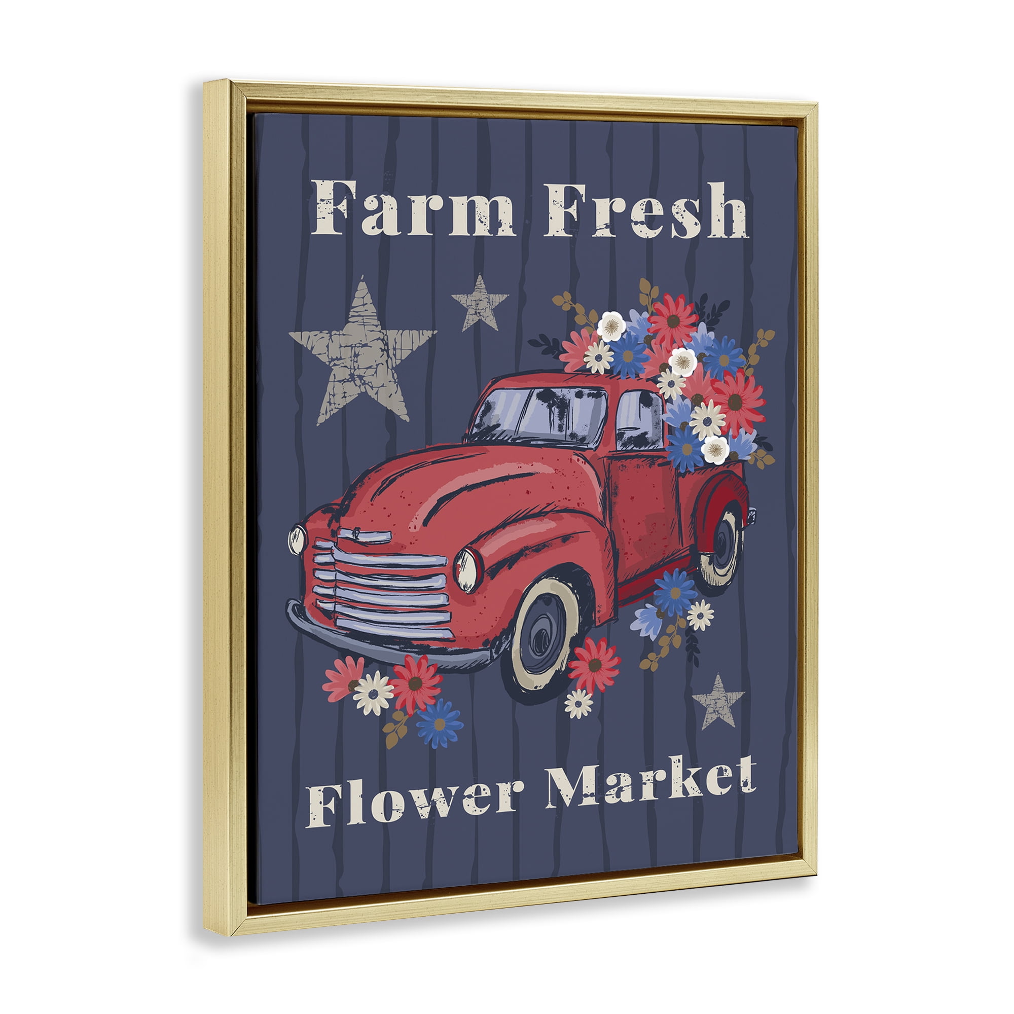 Stupell Industries Farm Fresh Patriotic Market Patriotic Painting Gold Floater Framed Canvas Art Print Wall Art, 17 x 21