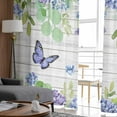 thumbnail image 4 of Sheer Curtains 96 inches Long, Hydrangea Eucalyptus Butterfly Floral Watercolor Wood Grain Sheer Window Curtains Rod Pocket Voile Drapes for Bedroom Living Room, 52"W x 96"L 2 Panels, 4 of 7
