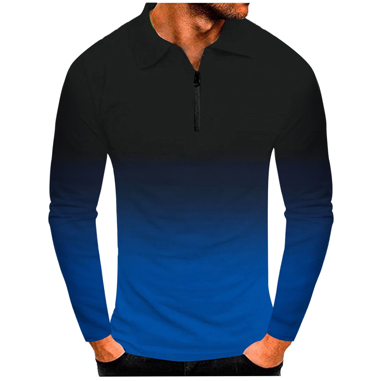 KaLI_store Men's Polo Shirts Men's Polo Shirt Casual Long Sleeve Classic  Fashion Polo Cotton T Golf Sport Shirt Blue,L 