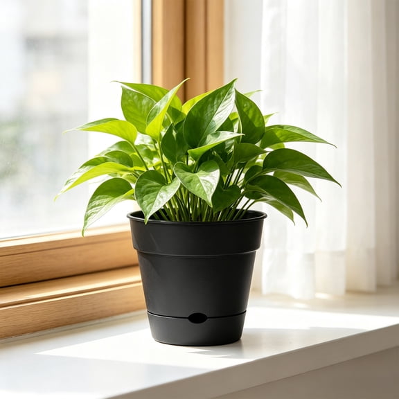 Plastic Planter with Drainage Holes and Saucer, Round Flower Pot with Tray for Indoor Outdoor Plants, Lightweight Durable Container for Houseplants, Herbs, and Cacti