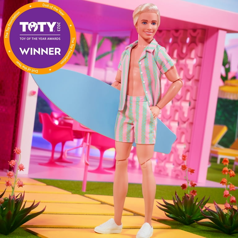 Barbie The Movie Ken Doll Wearing Pastel Striped Beach Matching Set