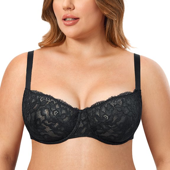 Delimira Women's Balconette Bra Push up Underwire Unlined See Through Demi Bras Plus Size