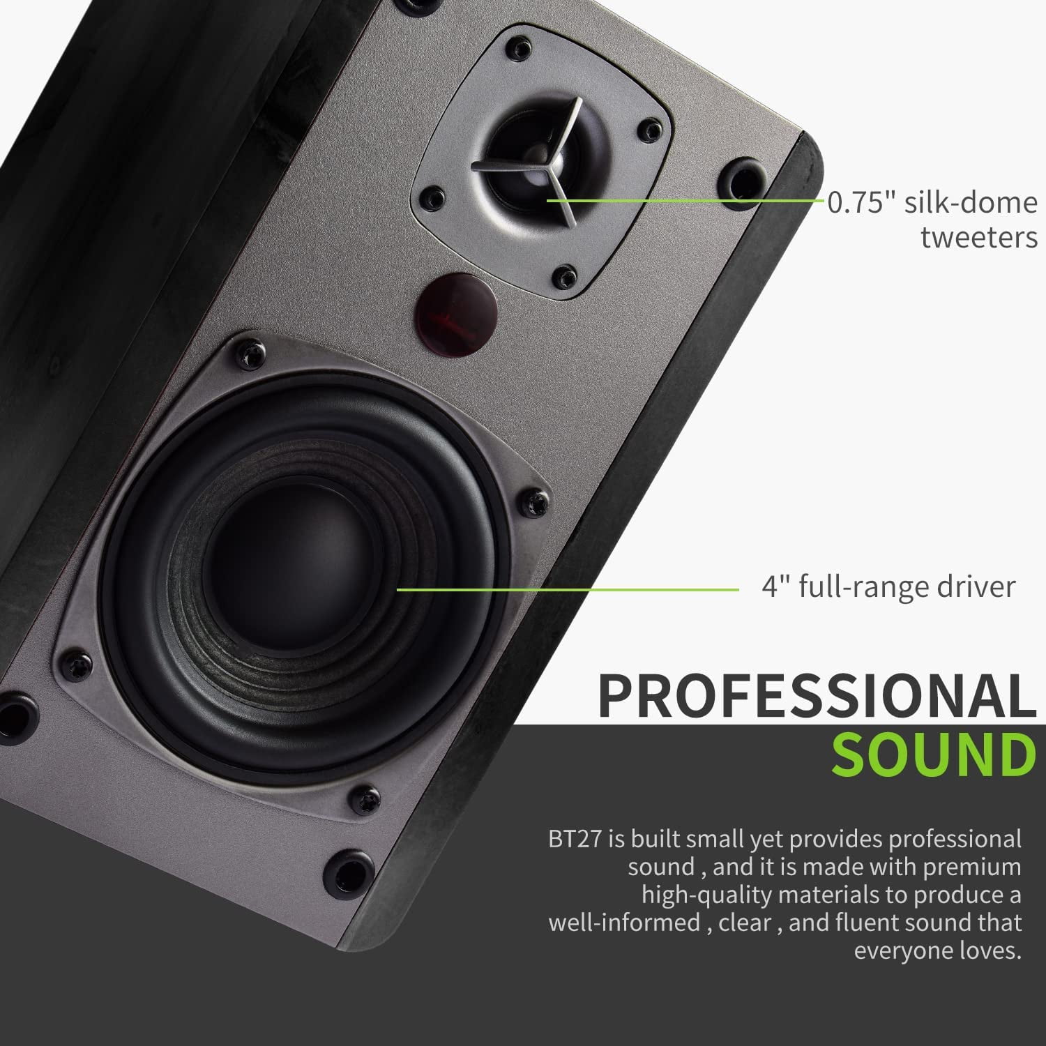 singing wood Wireless Bluetooth Bookshelf Speaker, Surround Sound, Black, 2 Pieces