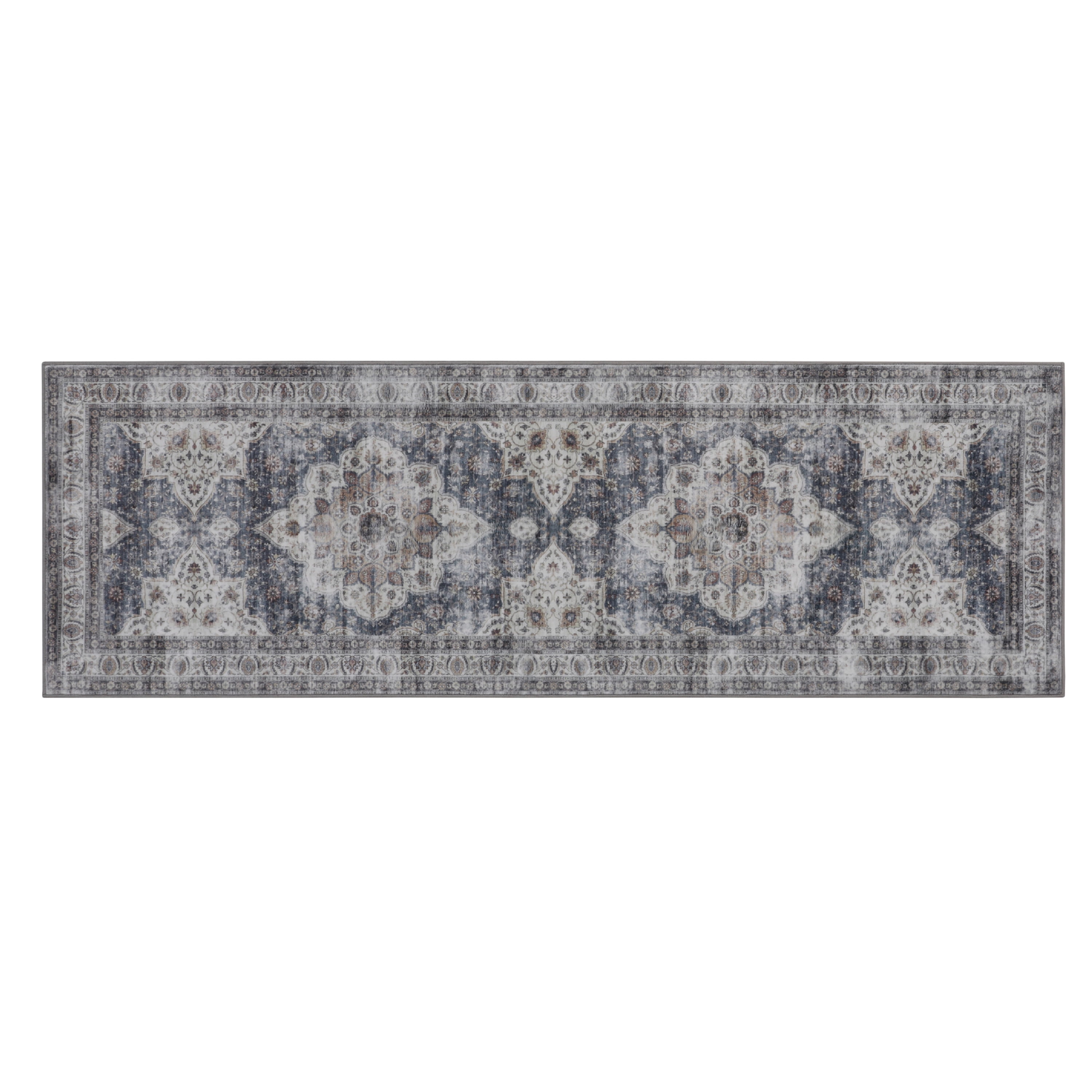Washable Skid-Resistant Runner Rug Geometric Navy/Cream 24" x 72"