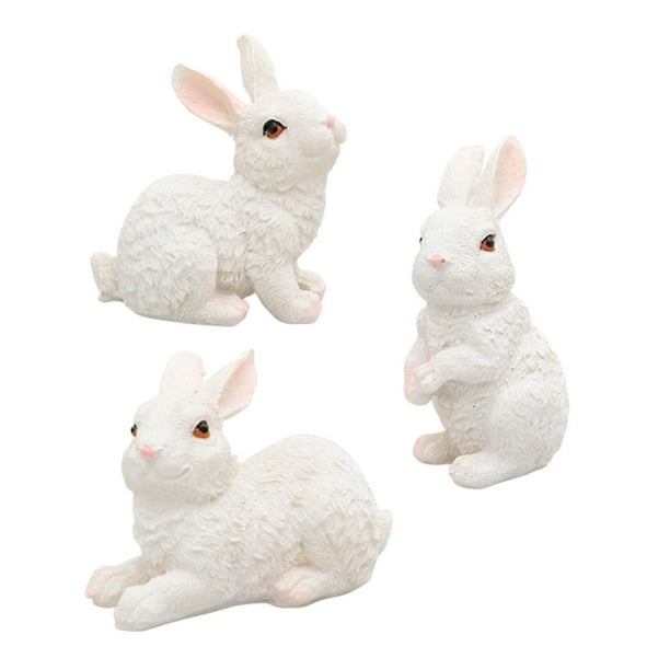Estatuilla de conejo de Pascua, adorno en miniatura, 3 uds., impermeable, decorativo, hecho a mano, accesorio de paisajismo para decoración exterior d