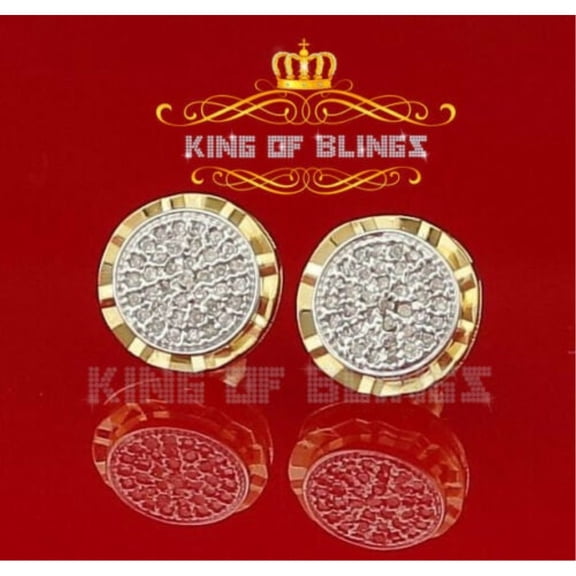 King of Bling's 925 Sterling Silver 0.15ct Diamond For Ladies & Men's Yellow Stud Round Earrings