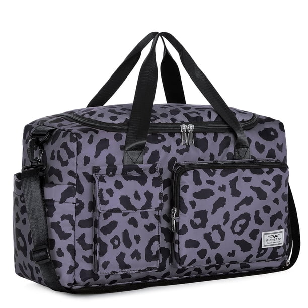 Bolsa de lona de gimnasio FIORETTO para mujer, color gris leopardo, 37 L de capacidad