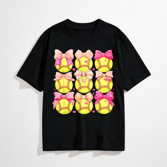 Women's baseball print T-shirt, soft short sleeves, crew neck, comfortable everyday top.