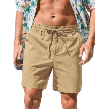 Iceglad Mens Cotton Linen Shorts Stretch Summer Beach Shorts Casual Drawstring 7inch Inseam Shorts