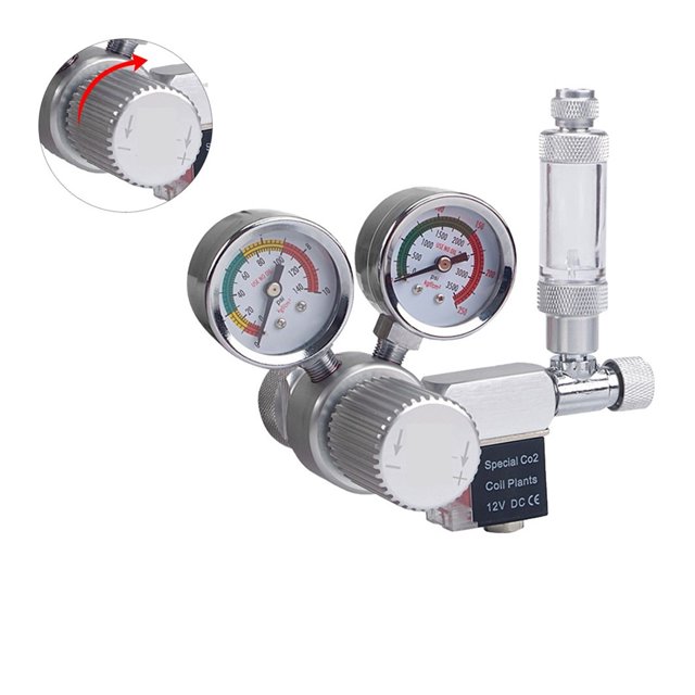Aquarium CO2 Regulator Adjustable CO2 Pressure Regulator with Solenoid Large Double Pressure Gauge Bubble Counter Check Valve ,Easy Installation