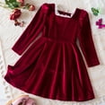 thumbnail image 2 of Mercatoo Toddler Girls Christmas Velvet Dress Square Neck Lace Trim Princess Long Sleeve Feast Evening Gown Swing Dress, 2 of 9