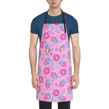 

Tebeau Pink Donuts Print Waterproof Cooking Aprons Adjustable Bib Soft Chef Apron with 2 Pockets for Men Women