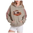 thumbnail image 4 of Blouses for Women Winter Fall Loose Fit Hooded Long Sleeve Cap Cold Shoulder with Pocket Graphic Leisure Cotton Sweatshirt Hoodie(Khaki,XL), 4 of 5