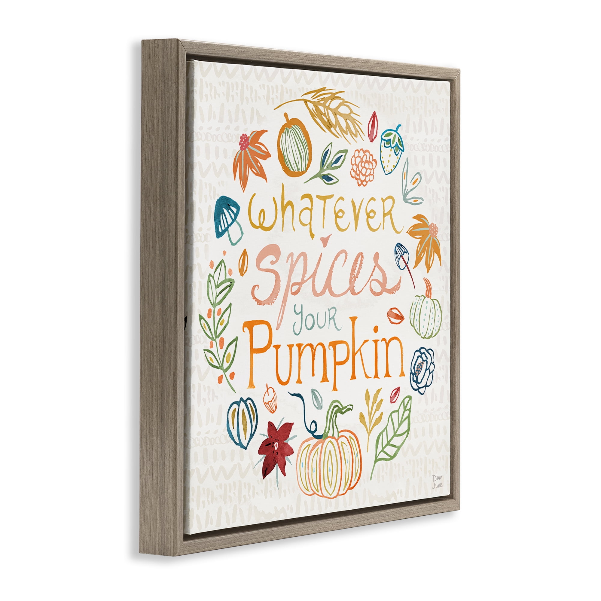 Stupell Industries Funny Fall Spice Pumpkin Holiday Painting Brown Floater Framed Canvas Art Prints Wall Art, 18 x 18