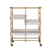 Newboti Furniture Gold and White Washed Serving Cart with 3 Adjustable Trays 24662