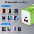 thumbnail image 3 of PD & QC Dual Port Type C Charger Block Fast Wall Charger with 2Pcs 6FT Braided Cable, Power Adapter Compatible with iPhone 17/16/15 Pro Max iPad Pro Galaxy S26 Android, Green, 3 of 7