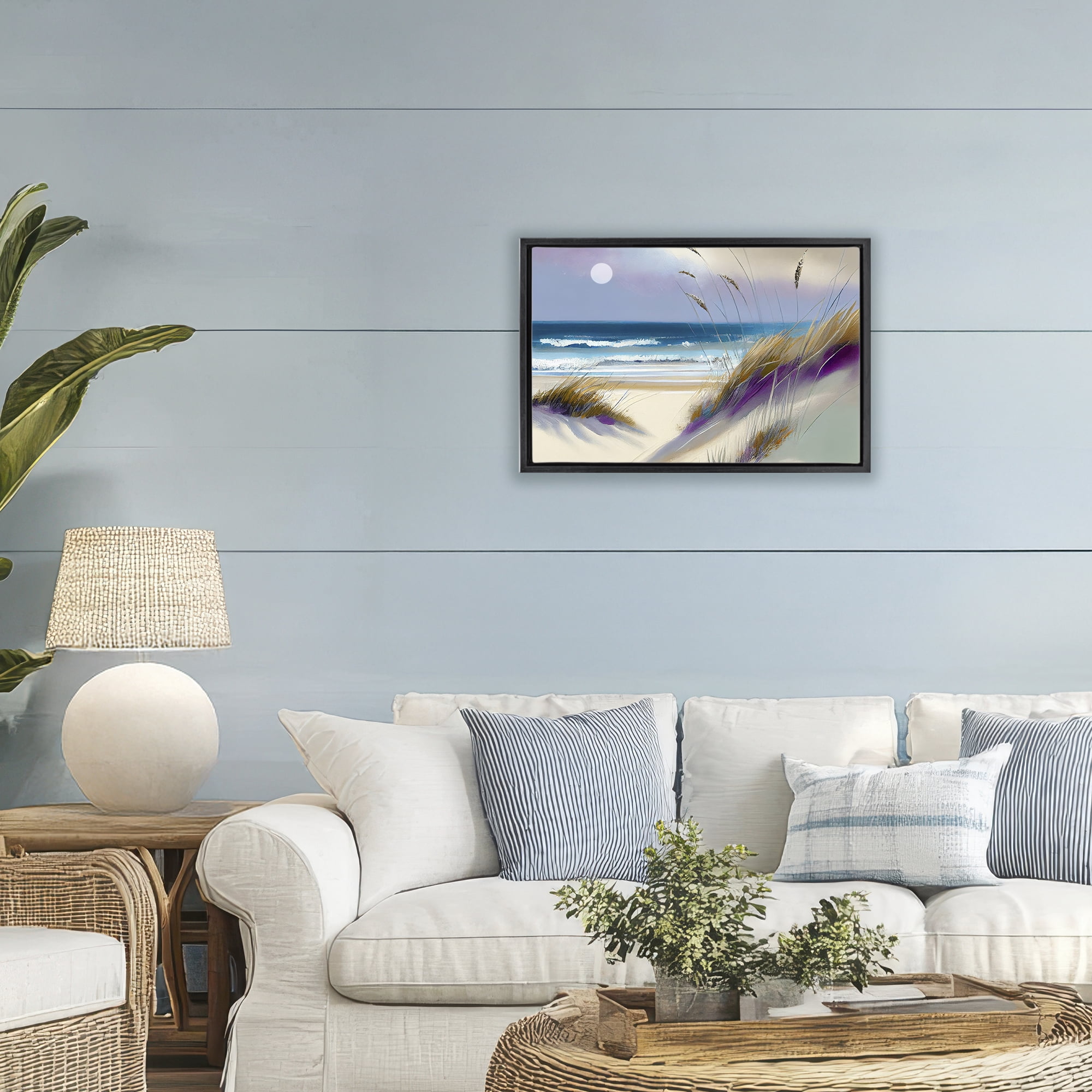 Beach Dunes Serenity Black Framed Floater Canvas Wall Art, design by Sasha