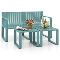 Gymax 3 PCS Patio Furniture Set w/1 Loveseat & 2 Side Tables All-Weather Bistro Set Blue