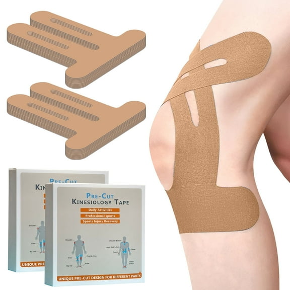 GIRACOA Kinesiology Tape for Knees, 20 PCS Precut k tape for knee – Waterproof, Breathable, Hypoallergenic Athletic Tape (Beige)