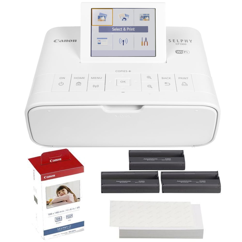 Canon CP1300 Compact Photo Printer White + Canon KP-108IN Selphy Color Ink 4x6 Paper Set - Walmart.com