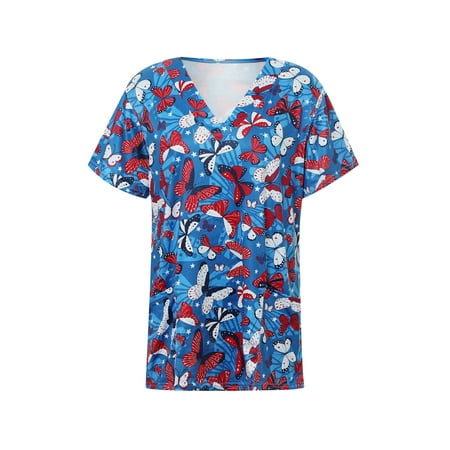 

Genuiskids Women s Scrubs T-Shirt Medical Shirts Animal Cartoon Heart Floral Printed Pullover Working Uniform Summer Thin Tops with Pockets